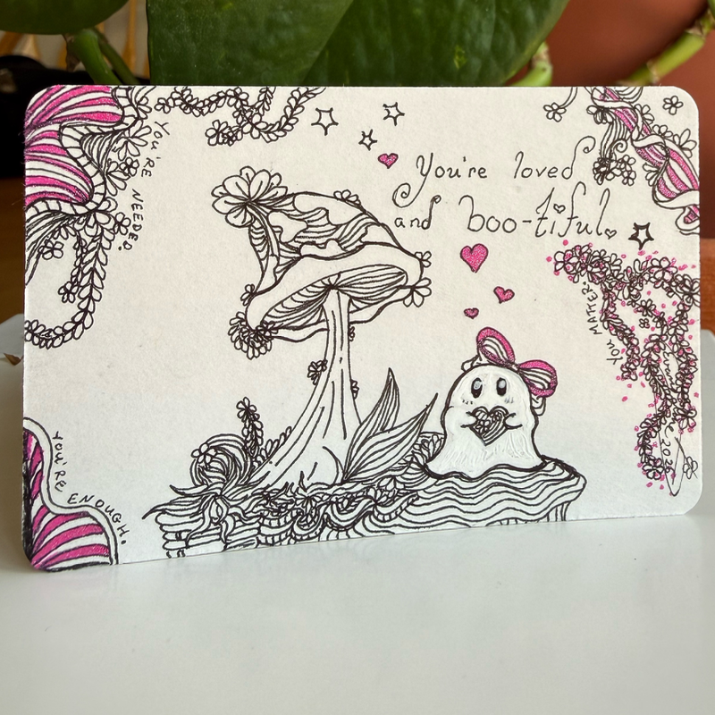 You're loved and boo-tiful 👻 Ghost & Mushroom, My First Ever Batch aceo art card