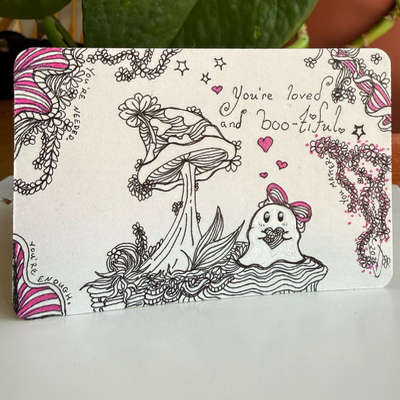 You're loved and boo-tiful 👻 Ghost & Mushroom, My First Ever Batch aceo art card thumbnail 1
