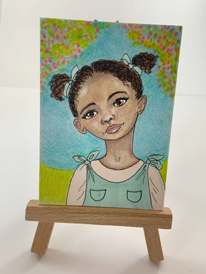 Portrait of a Little Girl - Drawing in Alcohol Ink & Colored Pencil on Bristol Board aceo art card thumbnail 2