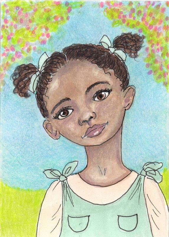 Portrait of a Little Girl - Drawing in Alcohol Ink & Colored Pencil on Bristol Board aceo art card