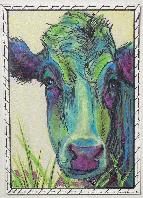 Udderly Chromatic aceo art card