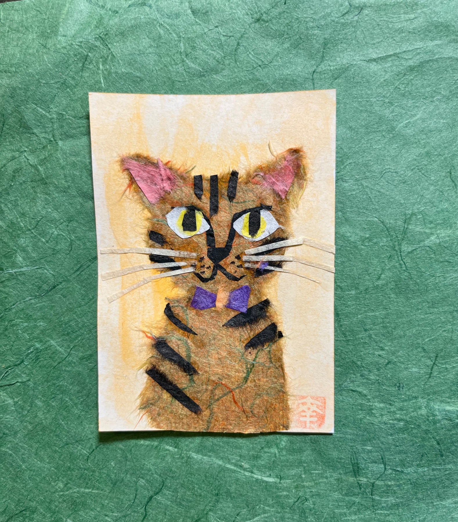 Tora, the tiger cat - Japanese Washi art aceo art card