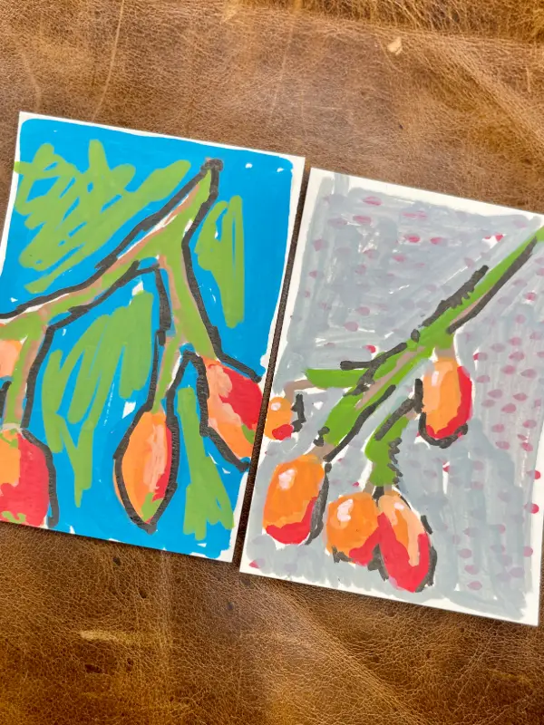 Set of 2 Original ACEO Abstract Fruit Pieces aceo art card