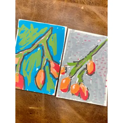 Set of 2 Original ACEO Abstract Fruit Pieces aceo art card thumbnail 1