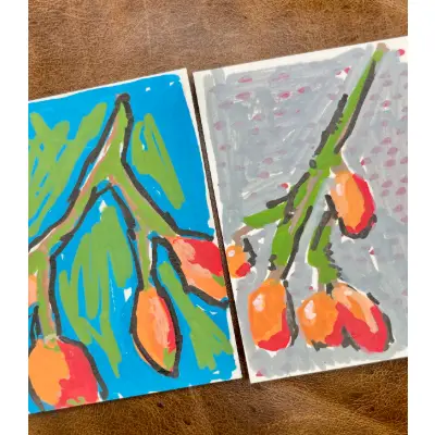 Set of 2 Original ACEO Abstract Fruit Pieces aceo art card thumbnail 4