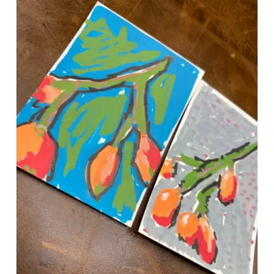 Set of 2 Original ACEO Abstract Fruit Pieces aceo art card thumbnail 3