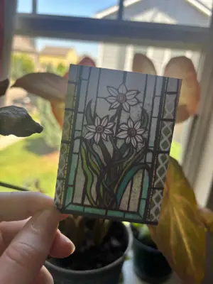 ACEO & Sticker 4-Pack: Stained-Glass Florals Spring Set {Daffodils, Carnations/Snowdrops,Morn-Glory} aceo art card thumbnail 5