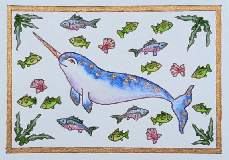 Narwhal and Friends aceo art card