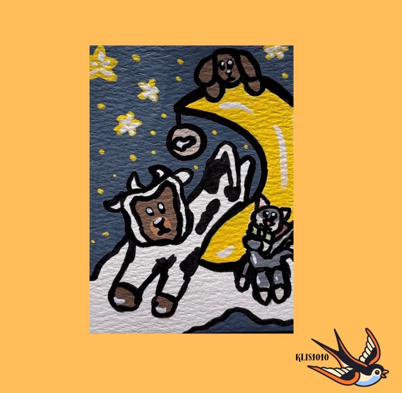 ACEO Original Artist Trading Card Mixed Media Lullaby Bear 2.5x3.5 On Paper aceo art card