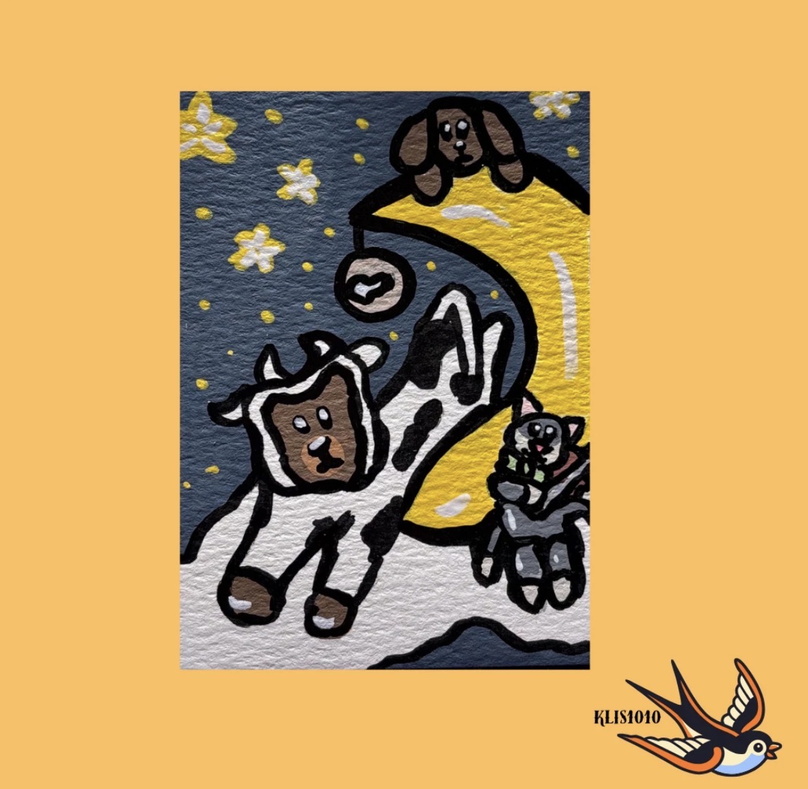 ACEO Original Artist Trading Card Mixed Media Lullaby Bear 2.5x3.5 On Paper aceo art card