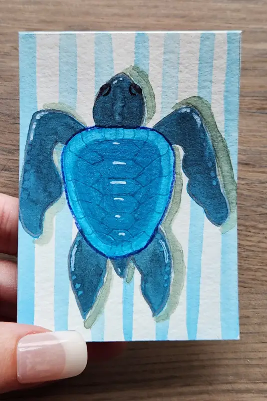 Blue Sea Turtle aceo art card