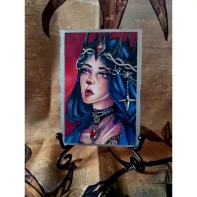 Dark Queen - Original ACEO - Ancient Queen Series aceo art card thumbnail 2