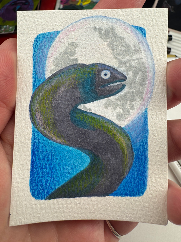 When the Moon Hits Ur Eye like a big Pizza Pie that’s A-MORAY! aceo art card