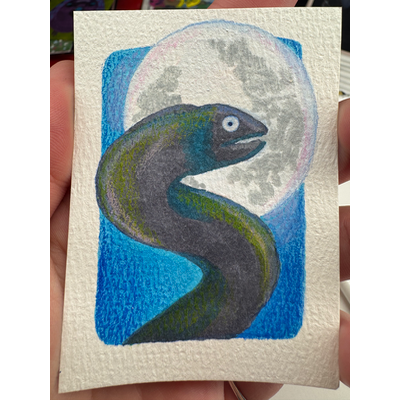 When the Moon Hits Ur Eye like a big Pizza Pie that’s A-MORAY! aceo art card thumbnail 2