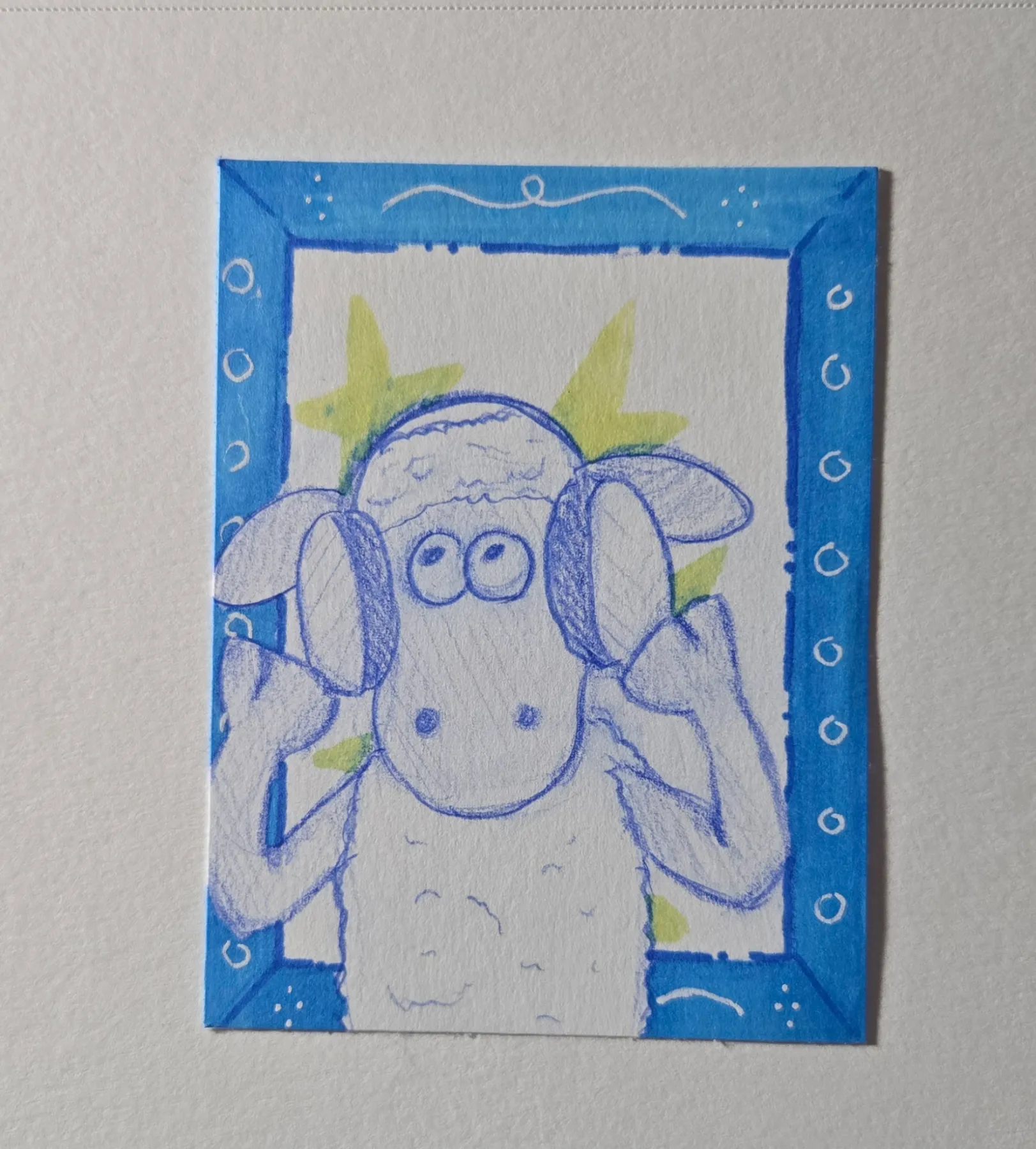 Shawn The Sheep Blue Frame Series 1/2 aceo art card