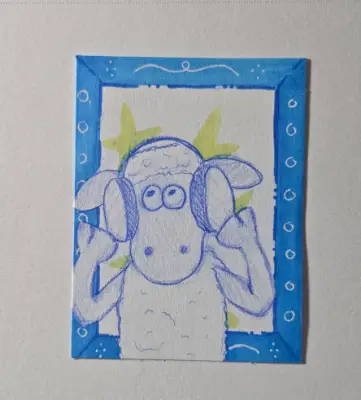 Shawn The Sheep Blue Frame Series 1/2 aceo art card thumbnail 1