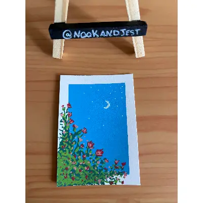 roses and the moon - acrylic marker on bristol paper aceo art card thumbnail 2