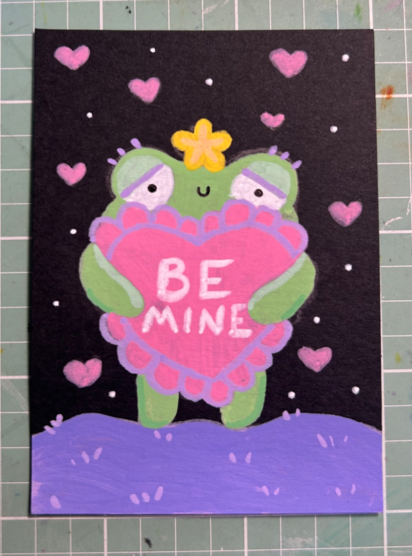 Frog in Love aceo art card