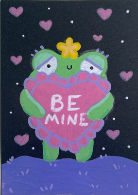 Frog in Love aceo art card thumbnail 2