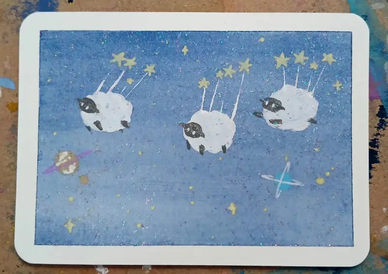 Star Flight Sheep aceo art card