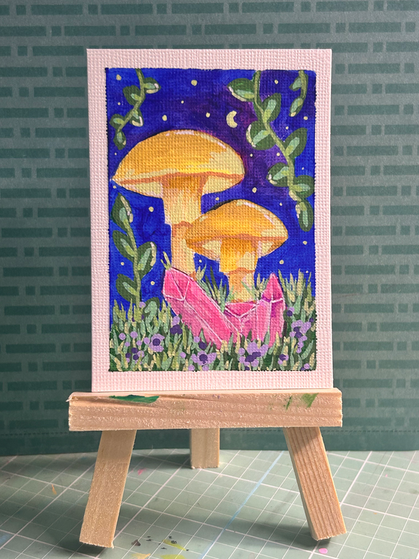 Amber Caps and Rose Prisms aceo art card