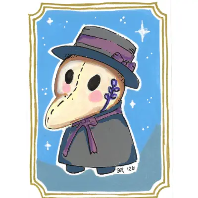 Corvo the Plague Mask | MOMENTO MORI Collection | Art with Sara Rose aceo art card thumbnail 1