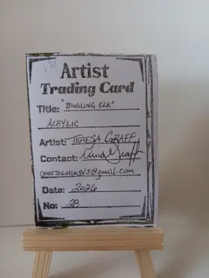 Elk, acrylic 2.5x3.5 OFAK Signed & numbered aceo art card thumbnail 2