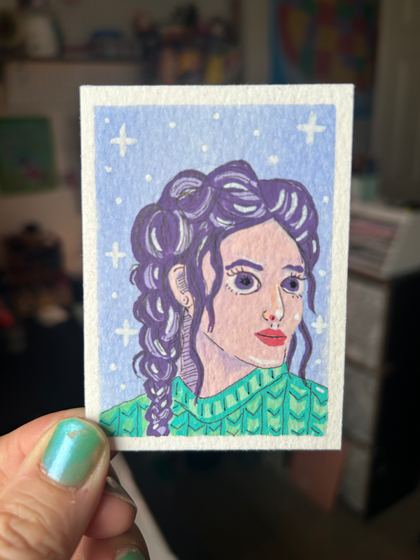 Green sweater girl aceo art card