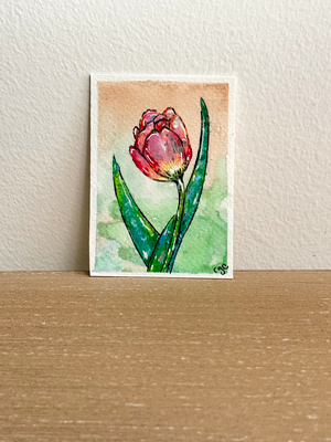 Red Tulip aceo art card thumbnail 2