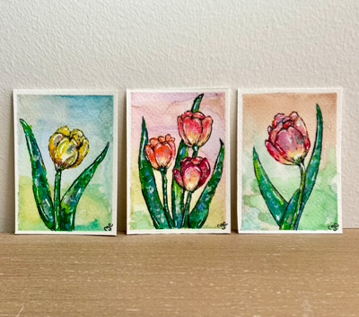 Red Tulip aceo art card thumbnail 3