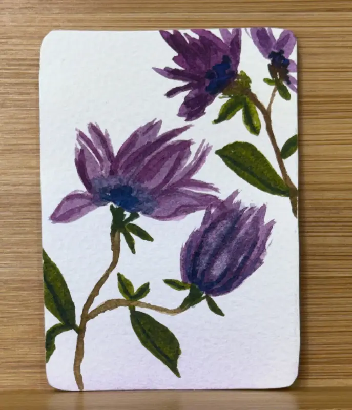Purple Clematis Branch aceo art card