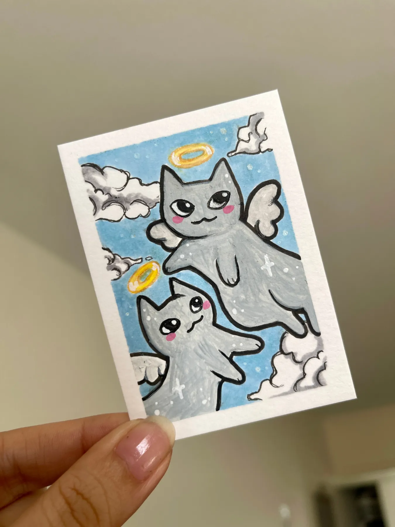 Two Kitty Angels aceo art card