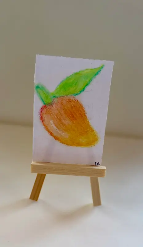 Mango ACEO Original – Colored Pencil Mini Art – Cute Tropical Fruit Illustration – OOAK Artist Tradi aceo art card