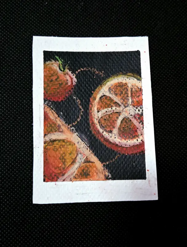 Oranges and Moranges water pastel fruits 2/3 aceo art card