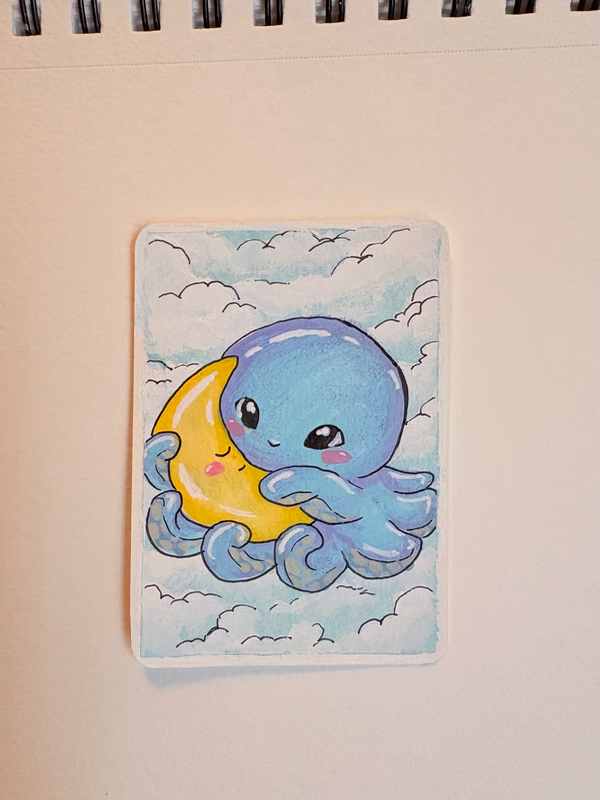 Octo Moon aceo art card