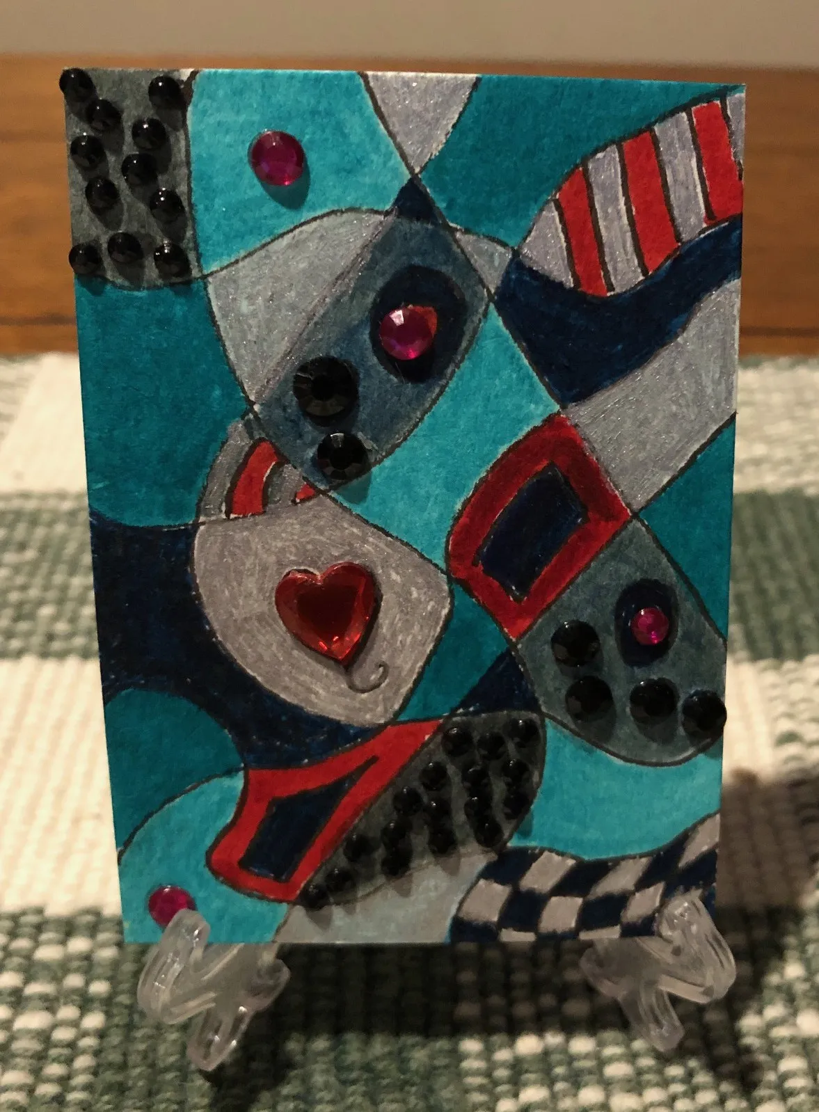 Red Heart Abstract aceo art card