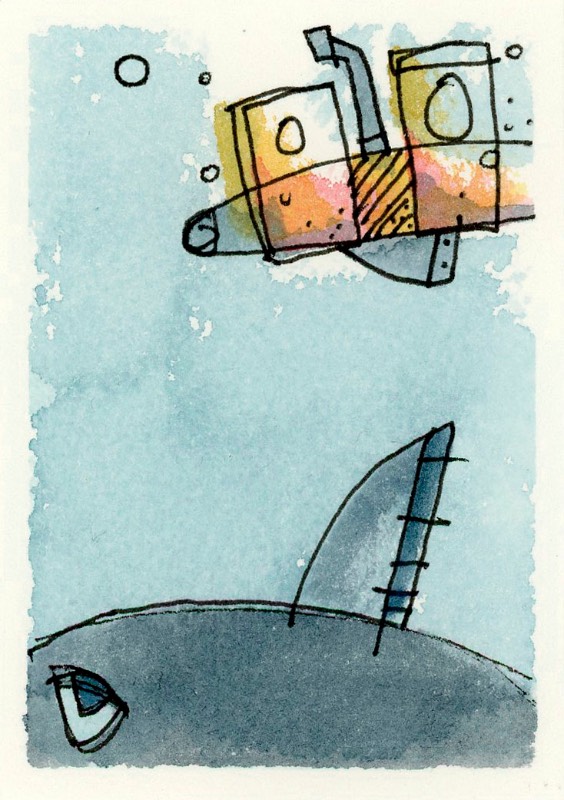 Red Submarine aceo art card