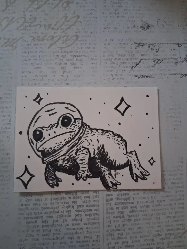 Astronaut Frog aceo art card