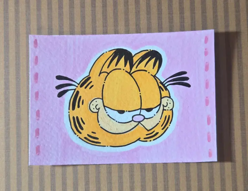 Pink Garfield Portrait aceo art card