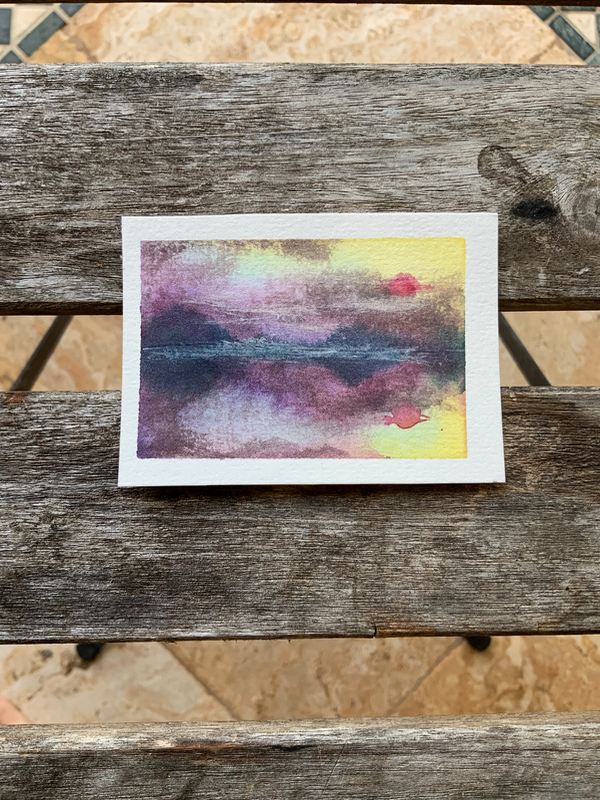 Sunset on a lake aceo art card