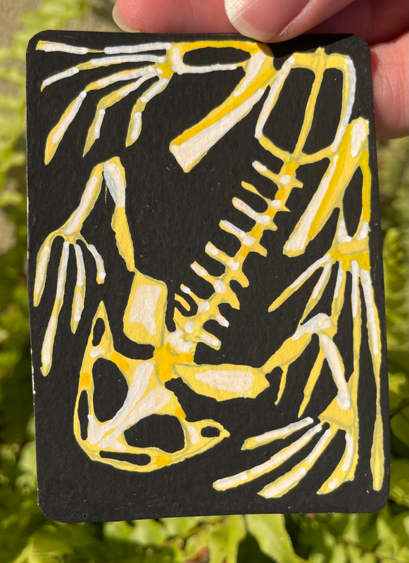 Frog skeleton aceo art card