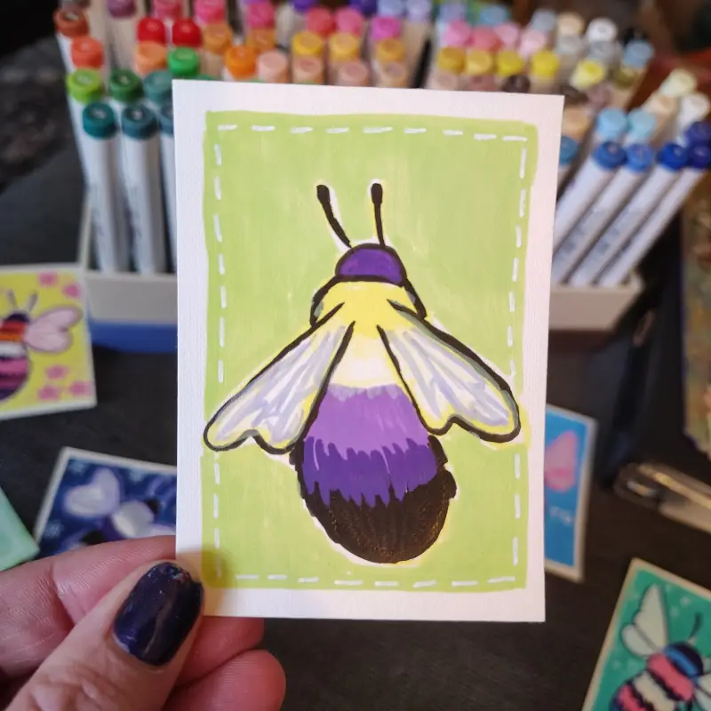 NonBEEnary - Pride Bee Series, part 4/6 aceo art card