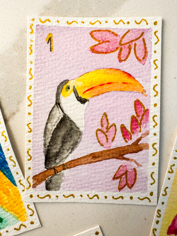 Mahjong Bird Bam Cheers Toucan aceo art card