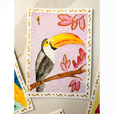 Mahjong Bird Bam Cheers Toucan aceo art card thumbnail 1