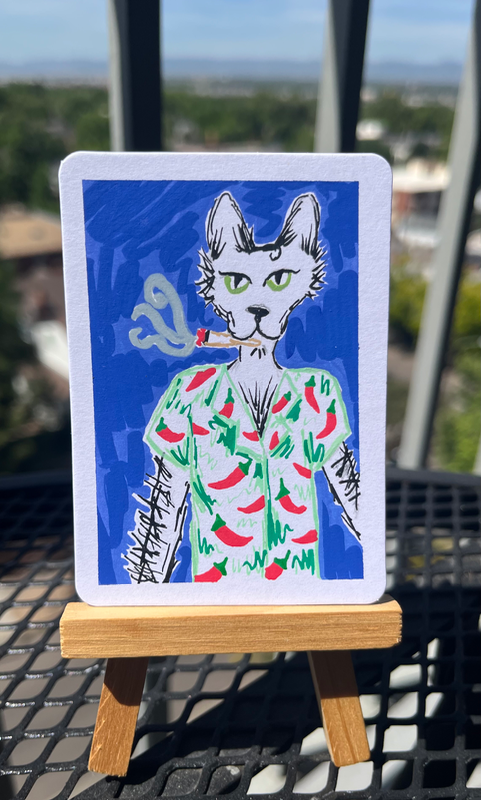 Smoking Cat aceo art card