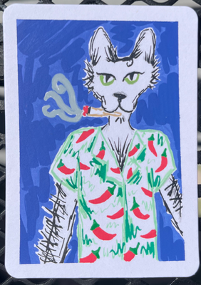 Smoking Cat aceo art card thumbnail 2