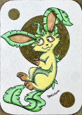 Leafy Smile (Leafeon Fanart) aceo art card thumbnail 2