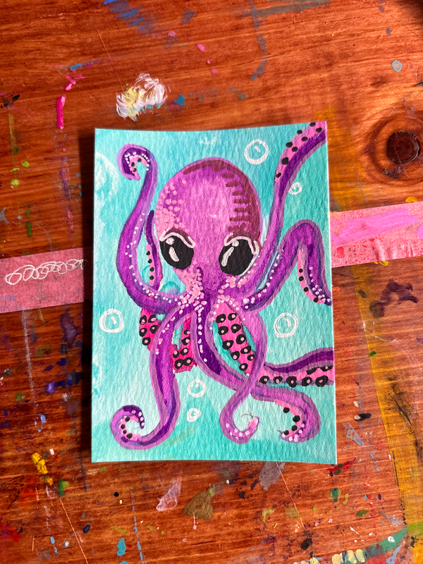 Vibing octopus #1 aceo art card