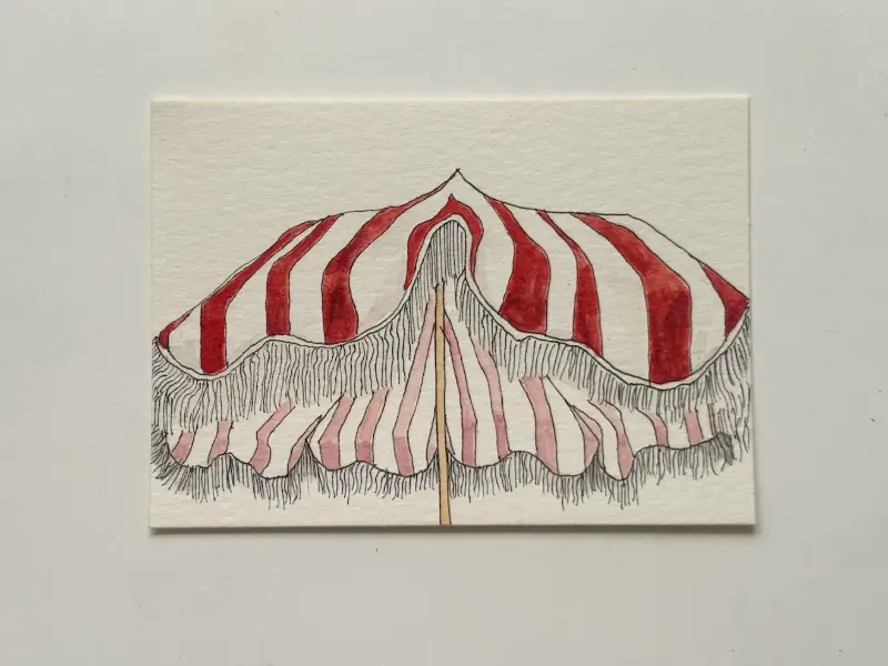 Red Stripe Cafe Parasol Watercolor aceo art card