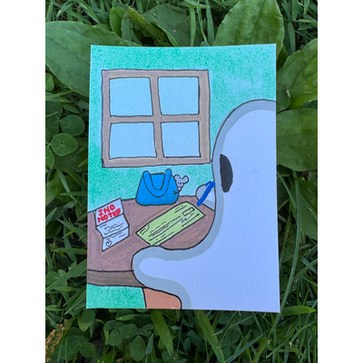 Gertrude runs Errands Series 5/8: Paying Bills aceo art card thumbnail 1